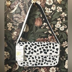 America & Beyond Black White Hand Beaded Polka dot Cow print Shoulder Bag Purse